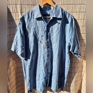 Jim Thompson Painted 100% Linen Collared Shirt Size Large